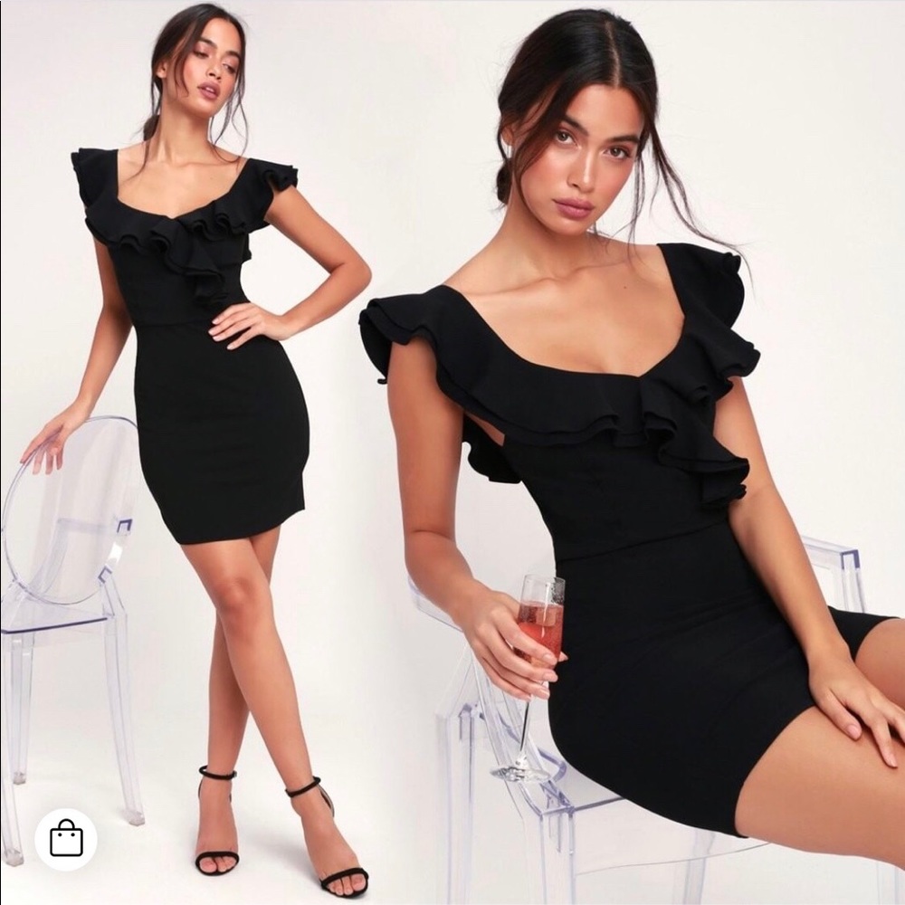 Black Ruffle Bodycon Dress